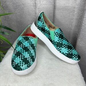 Fitflop Women’s Rally Checkered Woven Slip On Sneakers Green EUR 38.5 / US 7.5